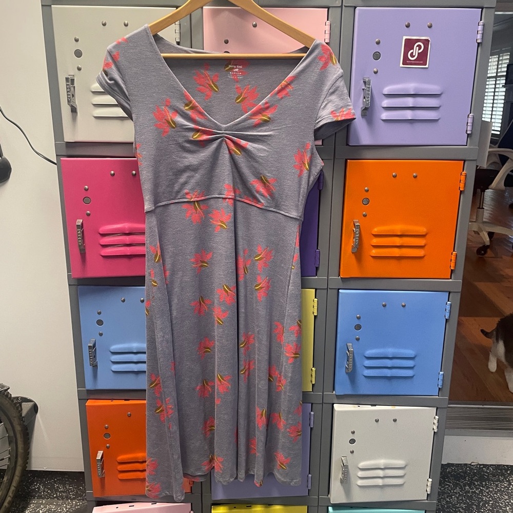 Horny Toad Gray Dress with Red and Green Floral Design, M